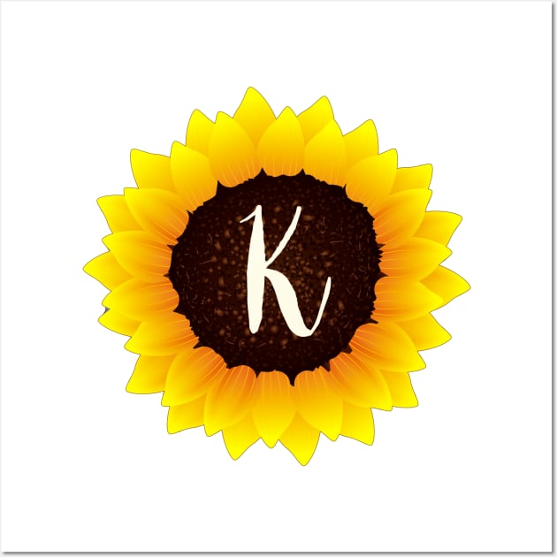 Floral Monogram K Bright Yellow Sunflower Wall Art by floralmonogram